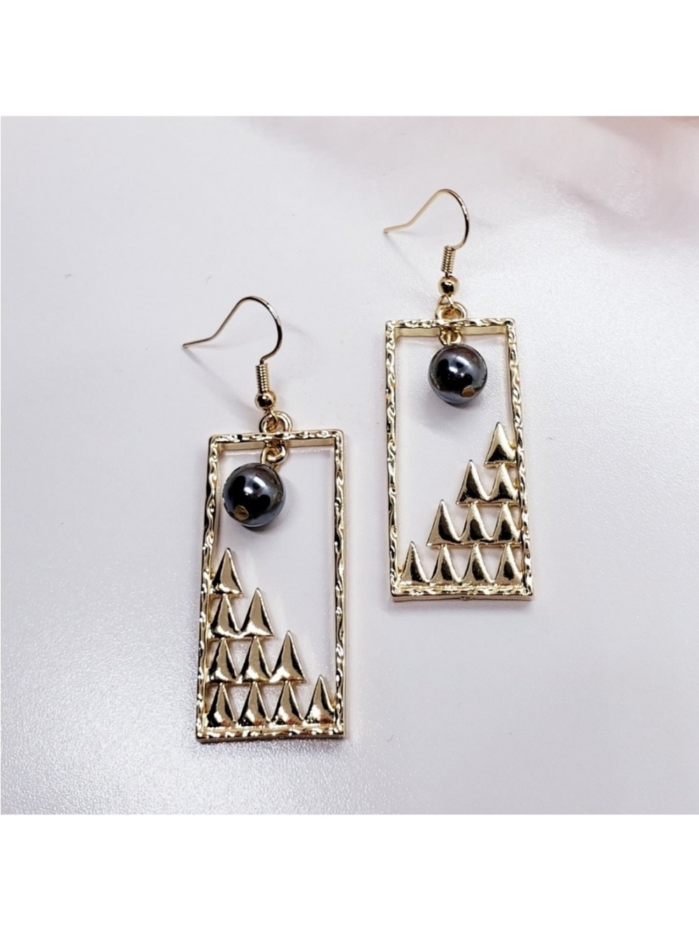 Mauna Kea Pearl Gold Rectangular Drop Earrings with Black Mother of Pearl Shells
